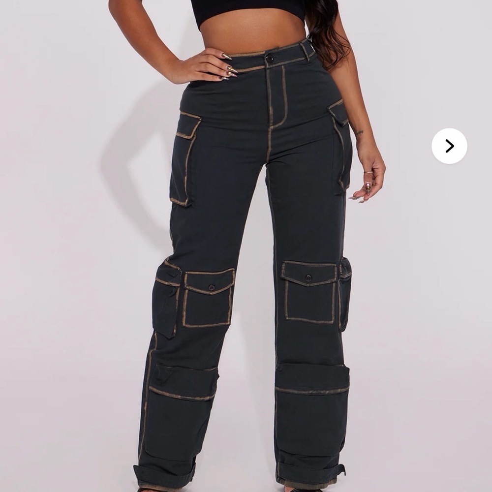 Fashion Nova Dark Gray Flare Cargo Jeans
